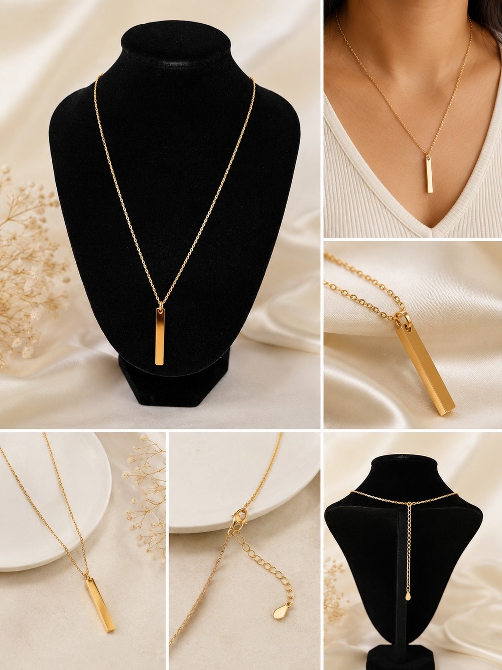 Gold Vertical Bar Pendant Necklace
